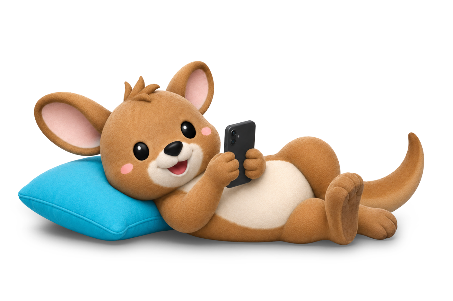 Joey the kangaroo mascot relaxing on a pillow